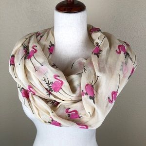 Lulla Collection by Bindya Cream & Pink Flamingo Infinity Scarf. Size- 38W x 40L